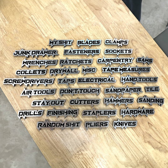 Custom Toolbox Drawer Emblems - Sharp Font - Choose 5