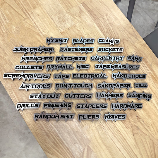 Custom Toolbox Drawer Emblems - Sharp Font - Choose 5