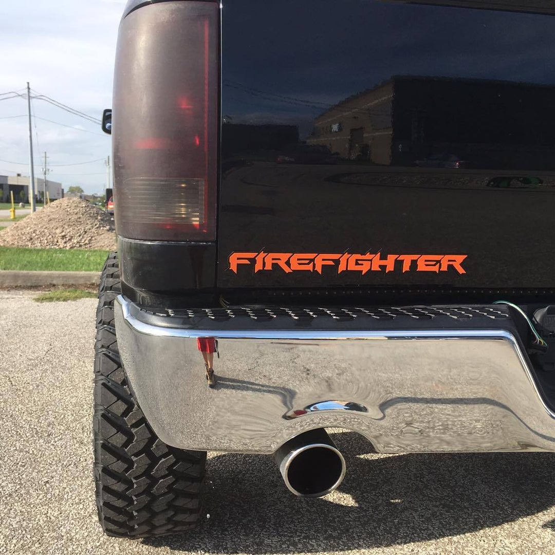 Firefighter Emblem Orange on Black mounted 1