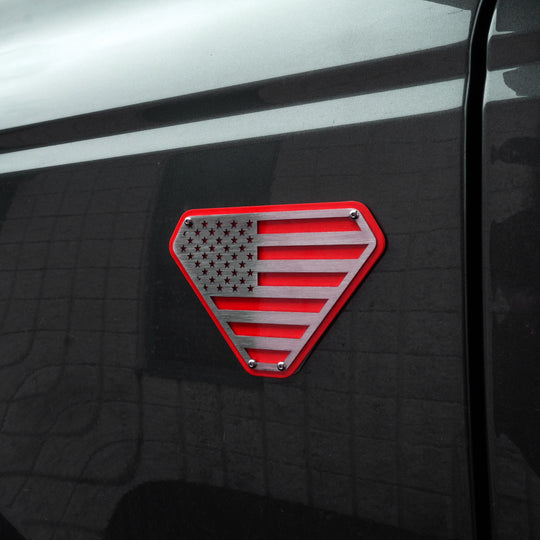 American Flag Bronco® Emblem (Pair) - Powder Coated Aluminum - Fully Customizable - Fits Bronco® Badlands®