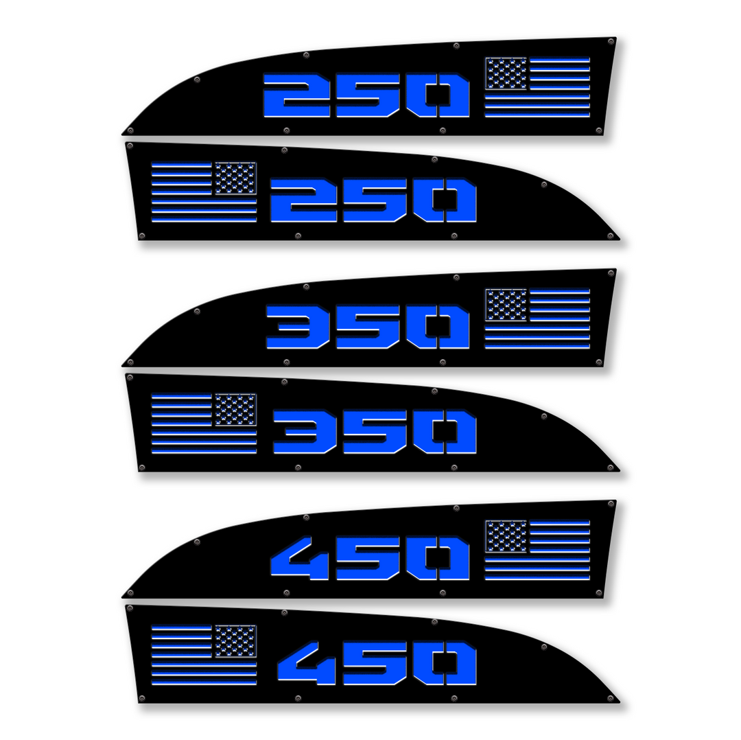 American Flag 250, 350, or 450 11-16 Ford® Super Duty® Fender Badge Replacements - Fully Customizable, LED and Non-LED