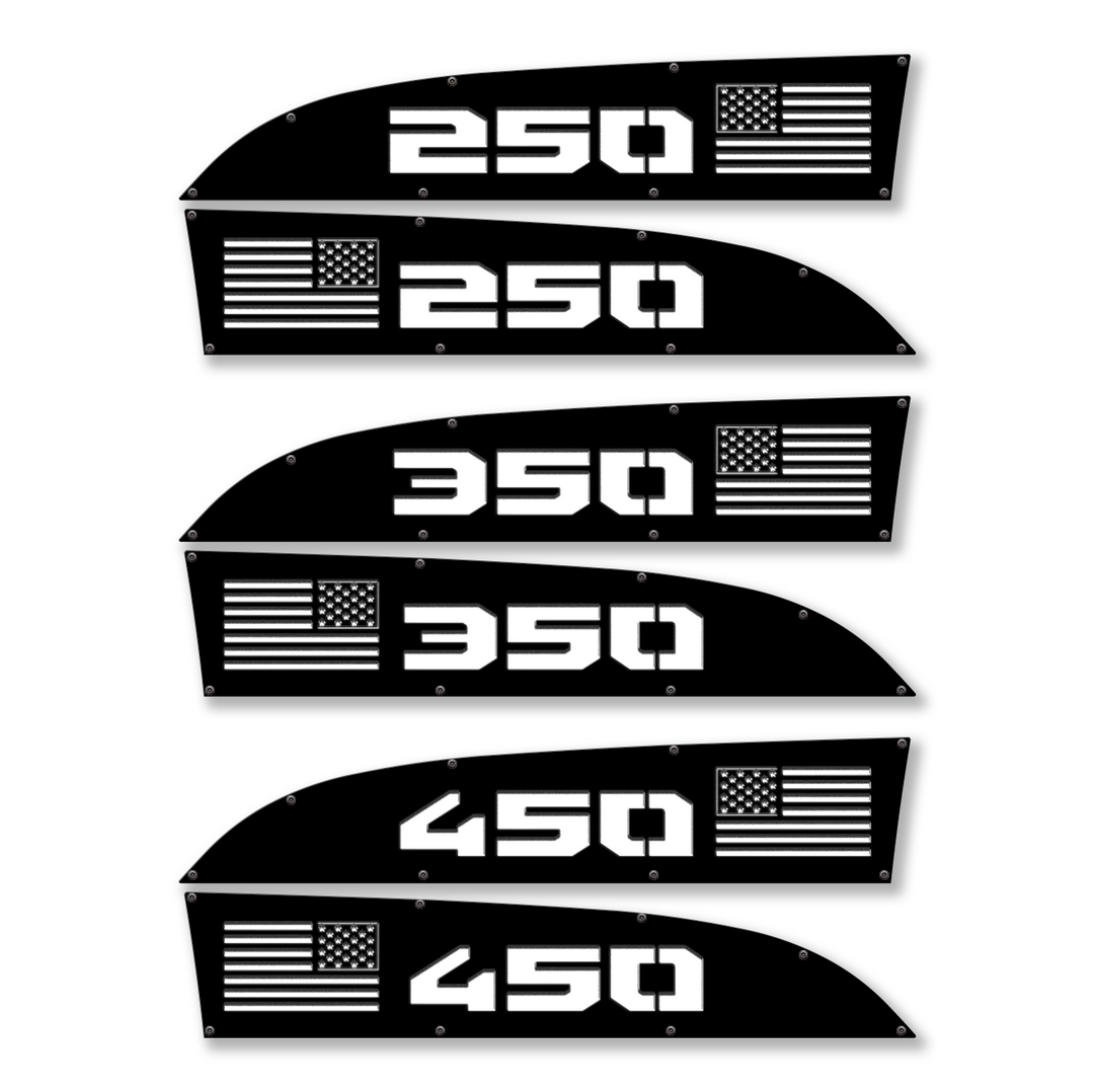 American Flag 250, 350, or 450 11-16 Ford® Super Duty® Fender Badge Replacements - Fully Customizable, LED and Non-LED