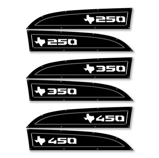 Texas 250, 350 or 450 11-16 Ford® Super Duty® Fender Badge Replacements - Fully Customizable, LED and Non-LED