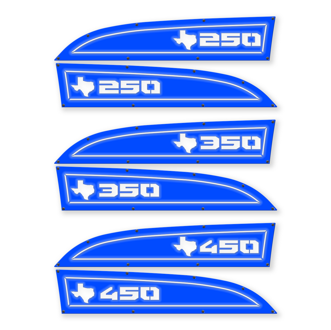 Texas 250, 350 or 450 11-16 Ford® Super Duty® Fender Badge Replacements - Fully Customizable, LED and Non-LED