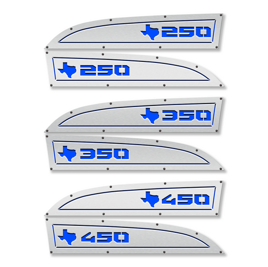 Texas 250, 350 or 450 11-16 Ford® Super Duty® Fender Badge Replacements - Fully Customizable, LED and Non-LED