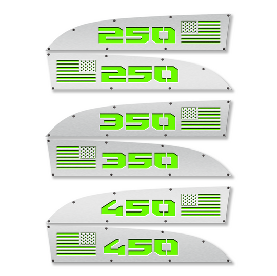 American Flag 250, 350, or 450 11-16 Ford® Super Duty® Fender Badge Replacements - Fully Customizable, LED and Non-LED