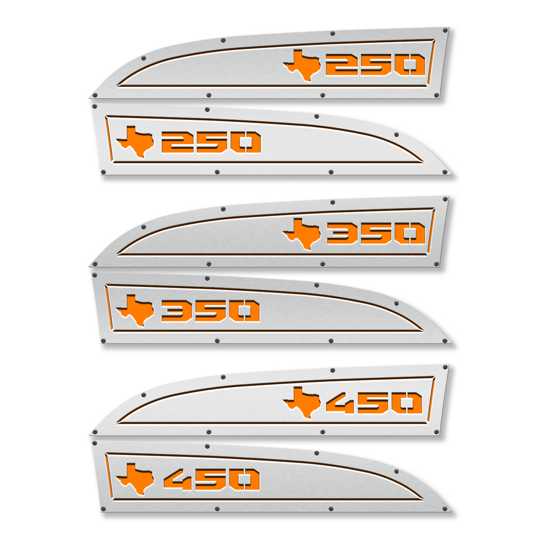 Texas 250, 350 or 450 11-16 Ford® Super Duty® Fender Badge Replacements - Fully Customizable, LED and Non-LED