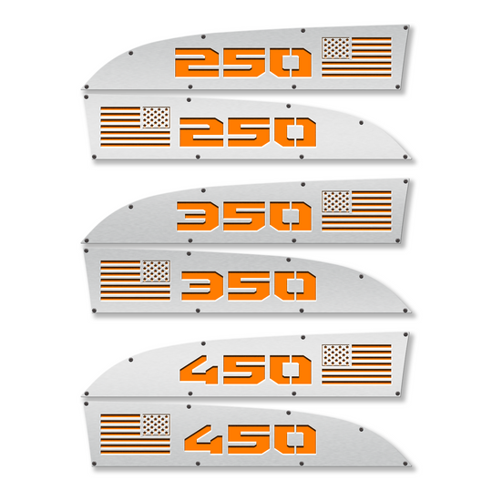 American Flag 250, 350, or 450 11-16 Ford® Super Duty® Fender Badge Replacements - Fully Customizable, LED and Non-LED