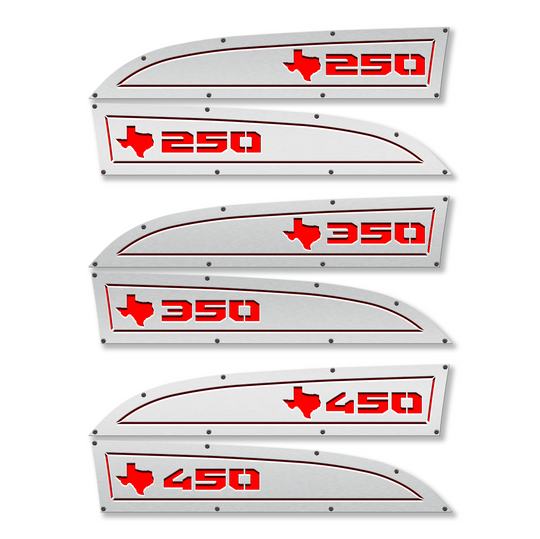 Texas 250, 350 or 450 11-16 Ford® Super Duty® Fender Badge Replacements - Fully Customizable, LED and Non-LED