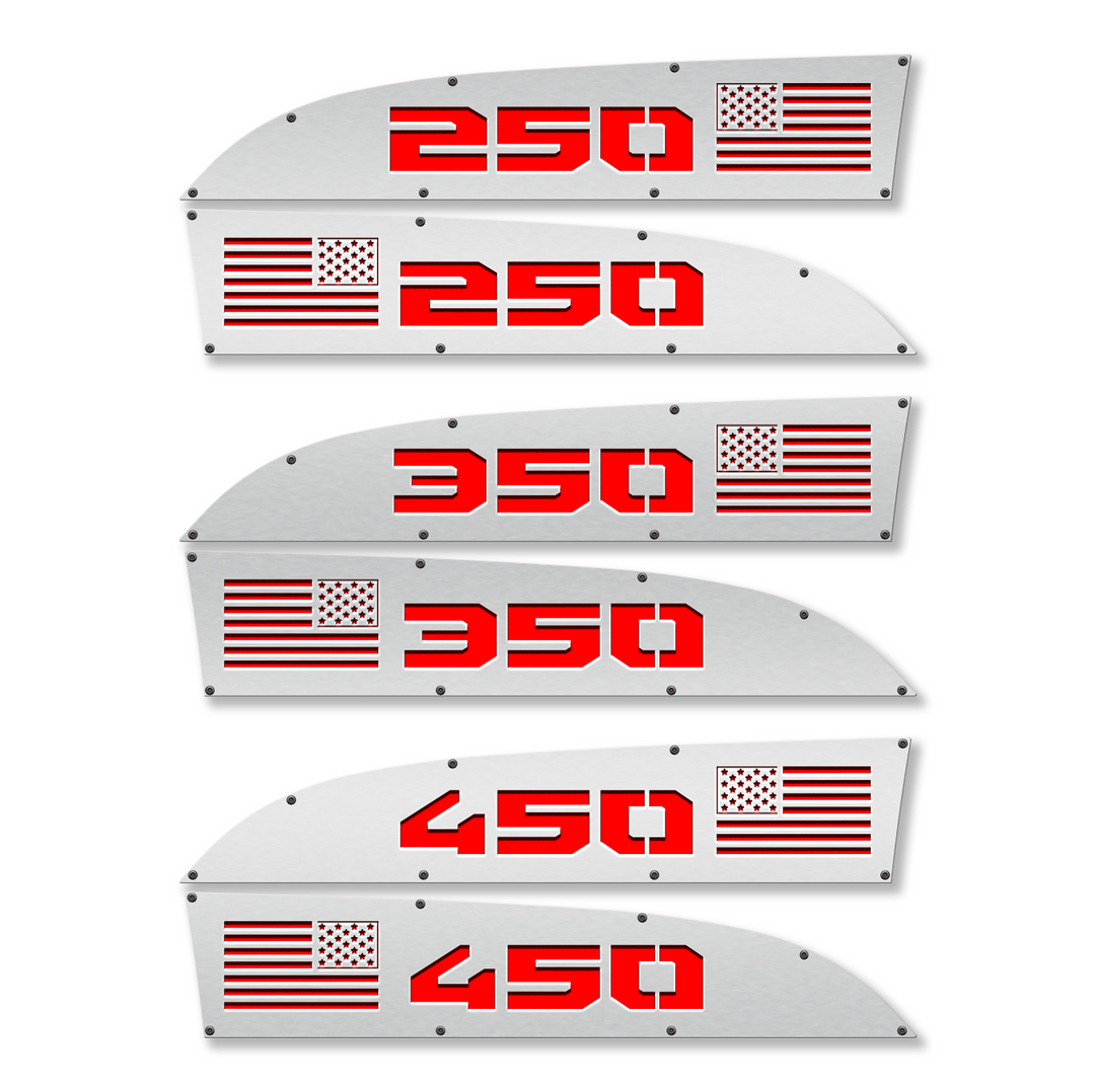 American Flag 250, 350, or 450 11-16 Ford® Super Duty® Fender Badge Replacements - Fully Customizable, LED and Non-LED