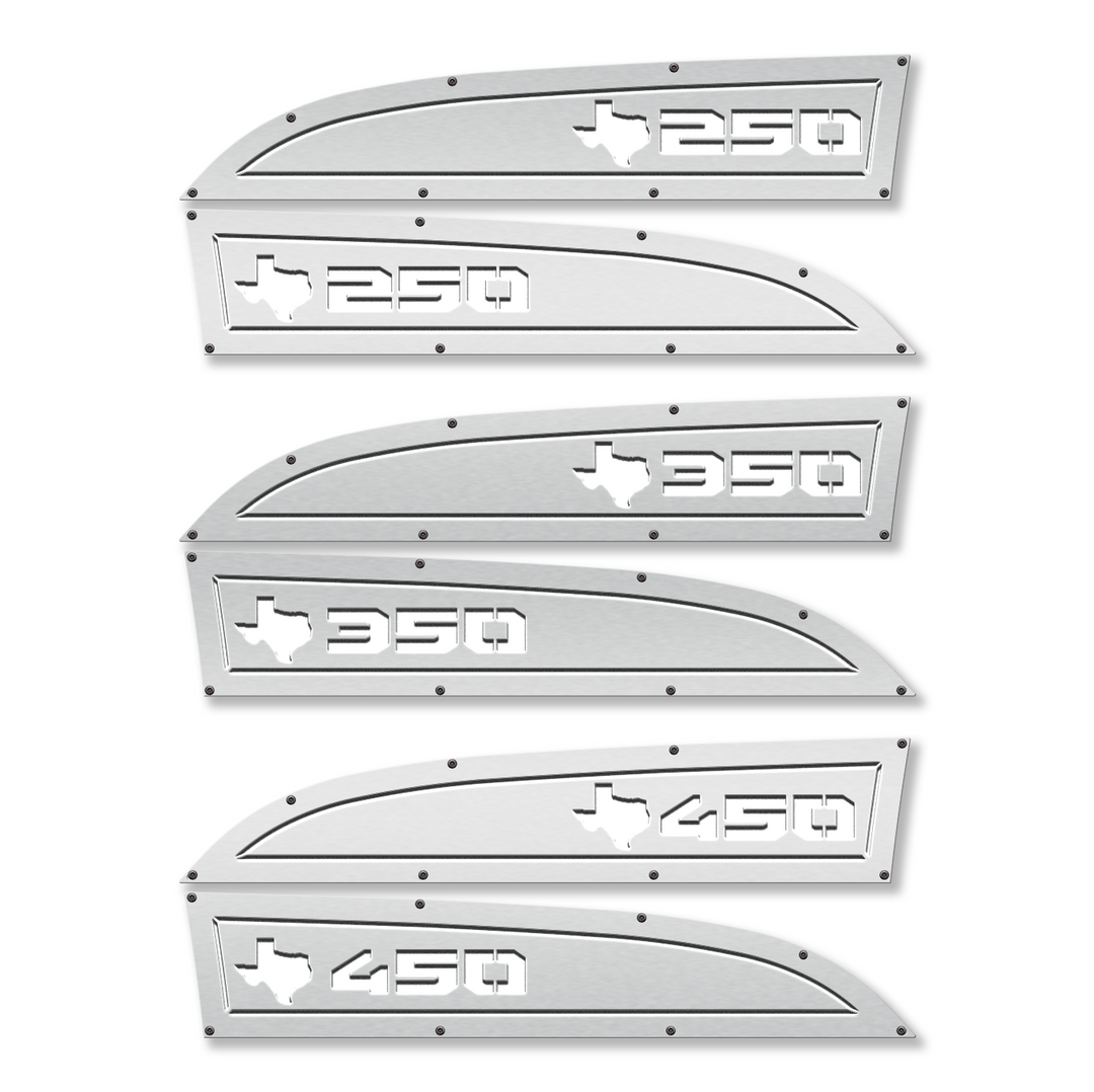 Texas 250, 350 or 450 11-16 Ford® Super Duty® Fender Badge Replacements - Fully Customizable, LED and Non-LED