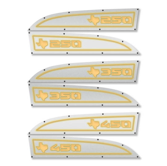 Texas 250, 350 or 450 11-16 Ford® Super Duty® Fender Badge Replacements - Fully Customizable, LED and Non-LED