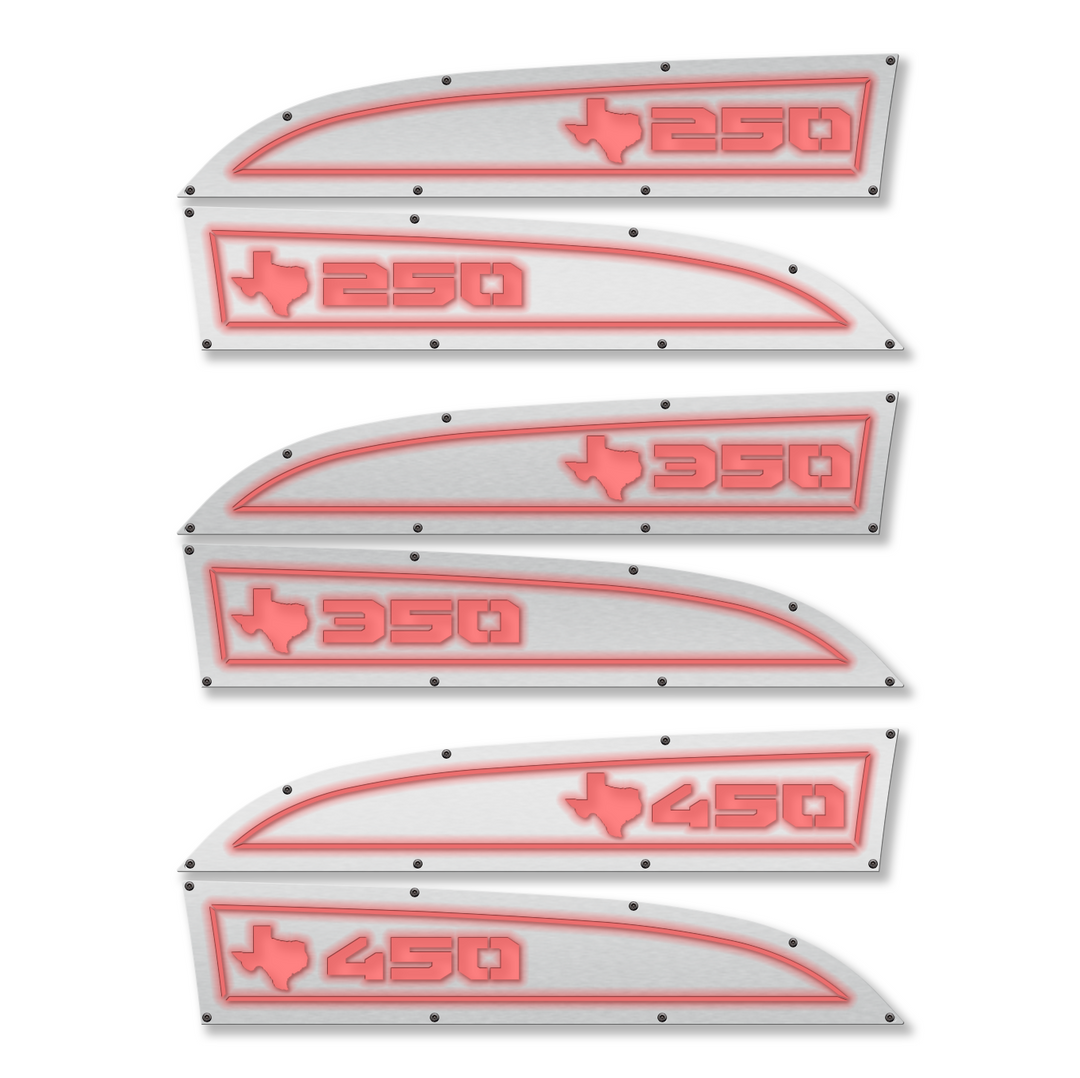 Texas 250, 350 or 450 11-16 Ford® Super Duty® Fender Badge Replacements - Fully Customizable, LED and Non-LED