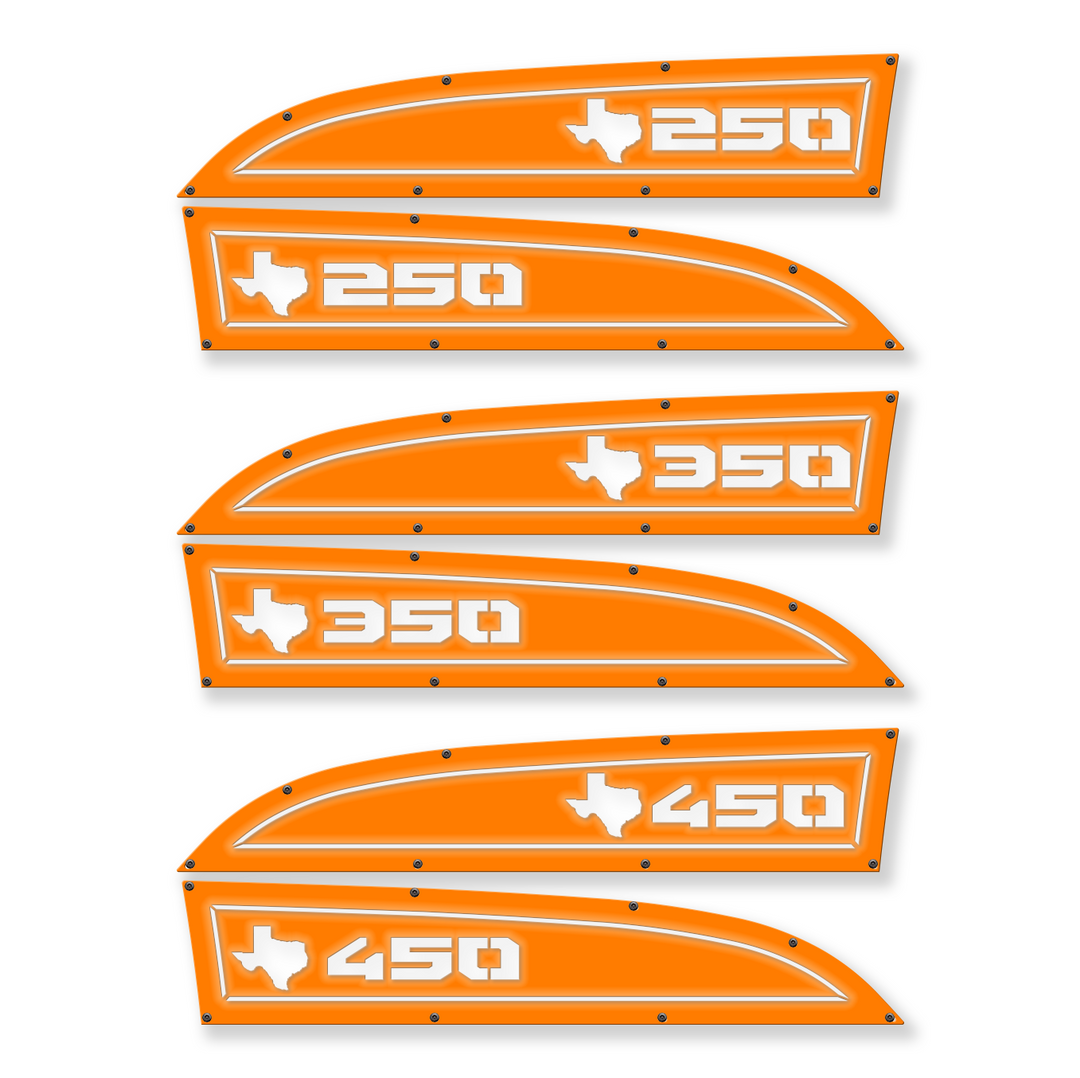 Texas 250, 350 or 450 11-16 Ford® Super Duty® Fender Badge Replacements - Fully Customizable, LED and Non-LED