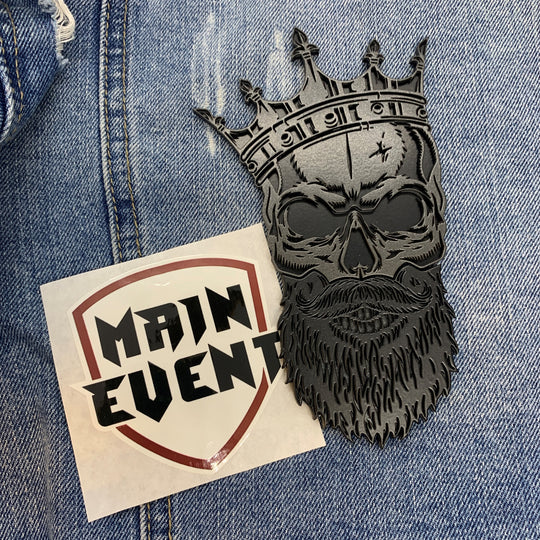 Bearded Skull Badge w/Crown - Black and Gunmetal