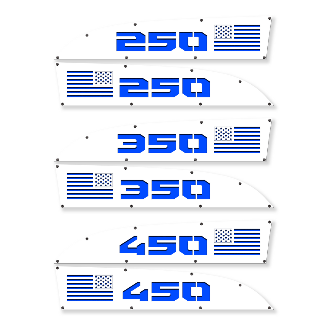 American Flag 250, 350, or 450 11-16 Ford® Super Duty® Fender Badge Replacements - Fully Customizable, LED and Non-LED