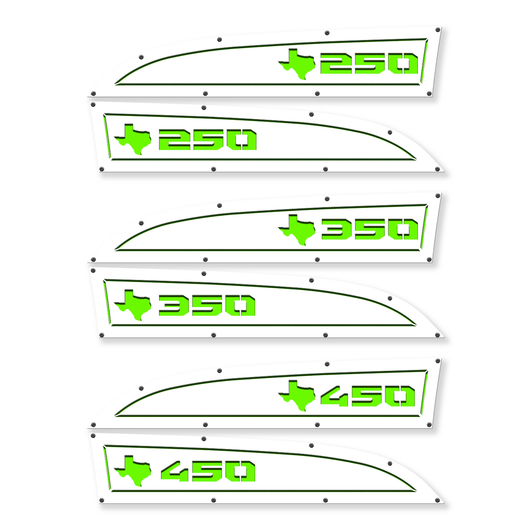 Texas 250, 350 or 450 11-16 Ford® Super Duty® Fender Badge Replacements - Fully Customizable, LED and Non-LED