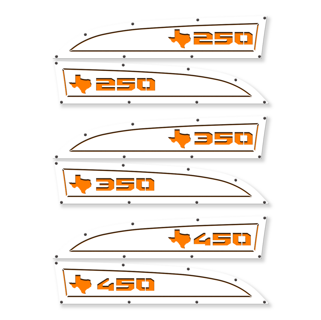 Texas 250, 350 or 450 11-16 Ford® Super Duty® Fender Badge Replacements - Fully Customizable, LED and Non-LED